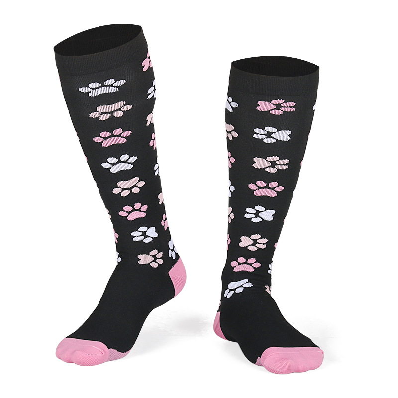 Dog Paw Patterned Compression Socks Outdoor Quick-drying Breathable Hiking Sports Socks for Varicose Veins 15-25 mmHg